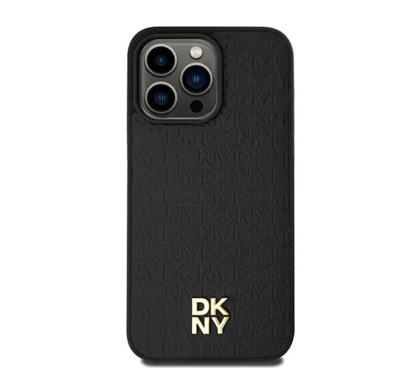 DKNY Leather Monogram Pattern Metal Logo MagSafe do iPhone 15 Pro Max Czarny
