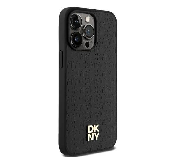 DKNY Leather Monogram Pattern Metal Logo MagSafe do iPhone 15 Pro Max Czarny