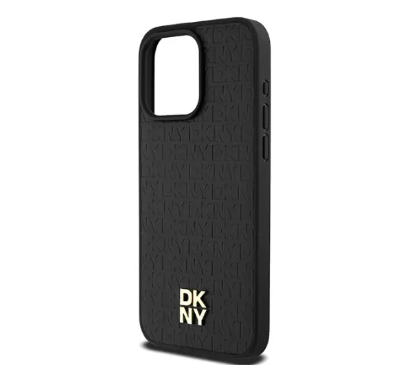 DKNY Leather Monogram Pattern Metal Logo MagSafe do iPhone 15 Pro Max Czarny