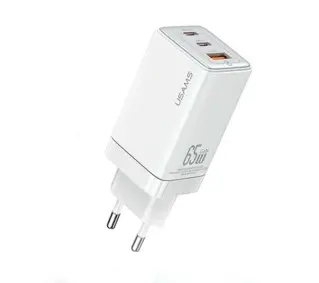USAMS CC180TC02 2xUSB-C+USB 65W GAN PD3.0 Biały