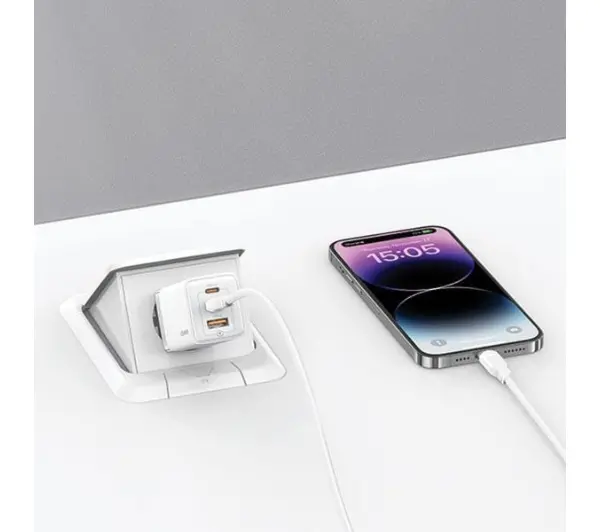 USAMS CC180TC02 2xUSB-C+USB 65W GAN PD3.0 Biały