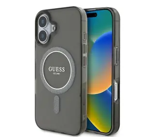 Guess IML Glitter Circle MagSafe do iPhone 16 Czarny