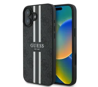 Guess 4G Printed Stripes MagSafe do iPhone 16 Plus Czarny