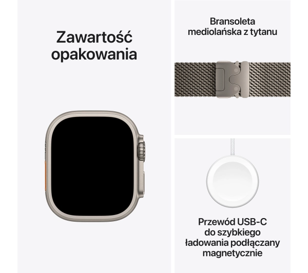 Apple Watch Ultra 2 GPS + Cellular Koperta z tytanu 49mm Bransoleta mediolańska z tytanu Rozmiar M - ⚡ EURO HIT CENOWY! ⚡ - Kup na Raty - RRSO 0%