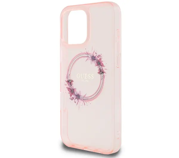 Guess IML Flowers Wreath MagSafe do iPhone 16 Pro Max Różowy