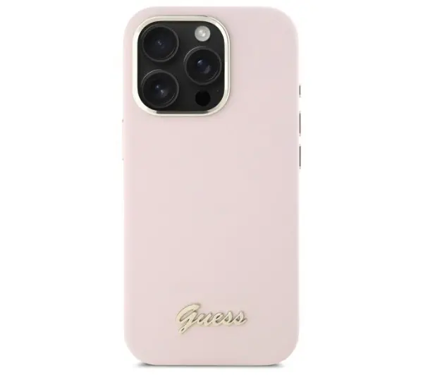 Guess Silicone Script Metal Logo & Frame do iPhone 16 Pro Max Różowy