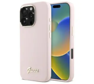 Guess Silicone Script Metal Logo & Frame do iPhone 16 Pro Max Różowy