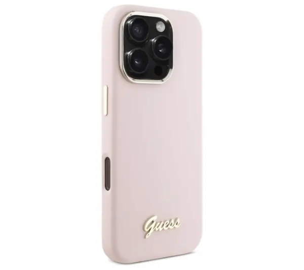 Guess Silicone Script Metal Logo & Frame do iPhone 16 Pro Max Różowy