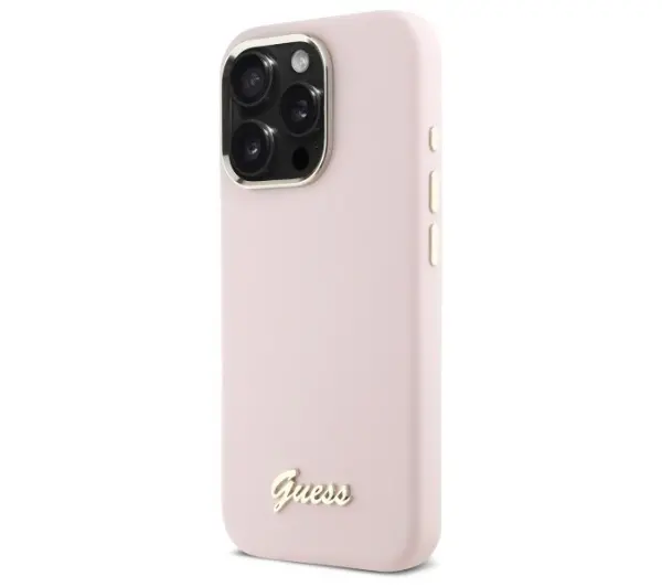 Guess Silicone Script Metal Logo & Frame do iPhone 16 Pro Max Różowy