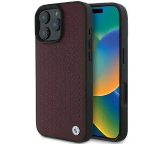 BMW Sign Leather Diamond Metal Logo MagSafe do iPhone 16 Pro Max Czerwony