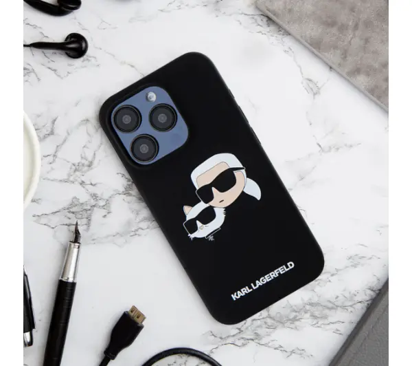 Karl Lagerfeld Silicone Double Heads Print MagSafe do iPhone 16 Czarny