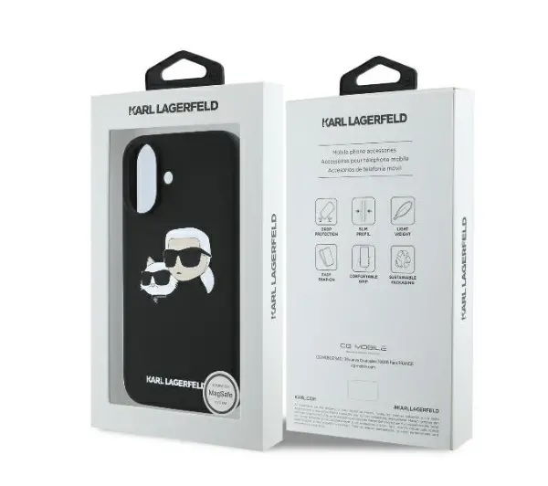 Karl Lagerfeld Silicone Double Heads Print MagSafe do iPhone 16 Czarny