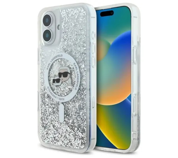 Karl Lagerfeld Liquid Glitter Karl&Choupette Head MagSafe do iPhone 16 Plus Przezroczysty