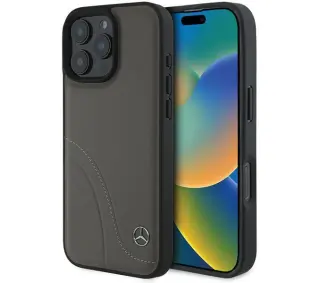 Mercedes-Benz MB Curved Stitches Leather do iPhone 16 Pro Max Brązowy