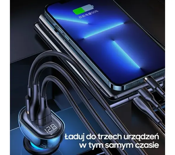 USAMS 2xUSB+1xUSB-C 125W Fast Charge Czarny