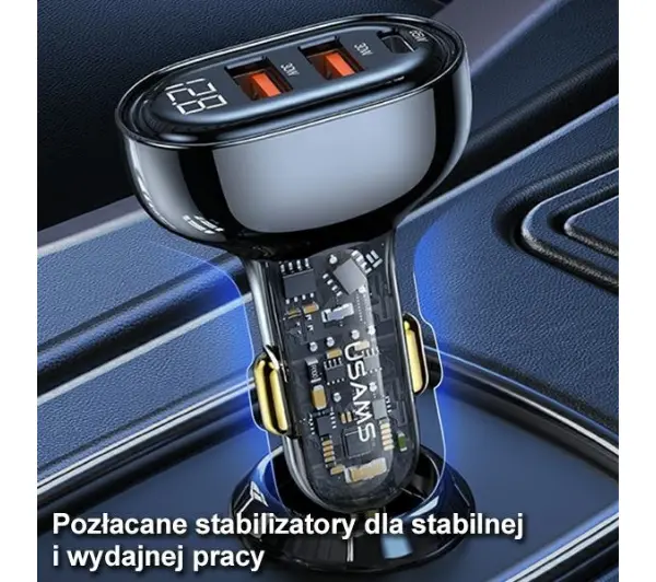 USAMS 2xUSB+1xUSB-C 125W Fast Charge Czarny