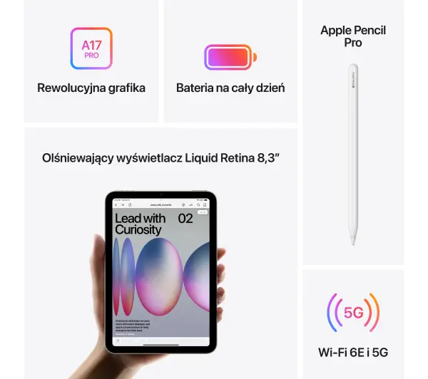 Apple iPad mini 7 gen 8,3" 256GB Funkcje AI Wi-Fi + Cellular 5G Gwiezdna szarość - ⚡ BESTSELLERY ⚡ - Kup na Raty - RRSO 0%