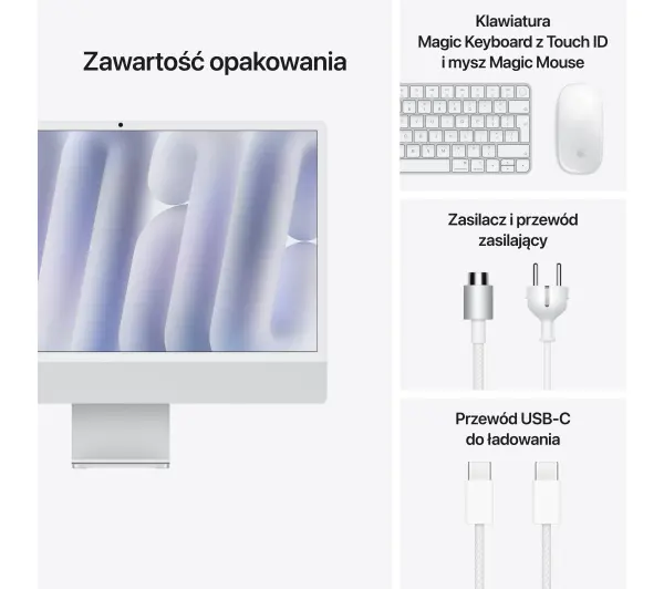 Apple iMac Retina 4.5K M4 10-rdzeni 23,5" 16GB RAM 512GB Dysk SSD macOS Srebrny - Kup na Raty - RRSO 0%