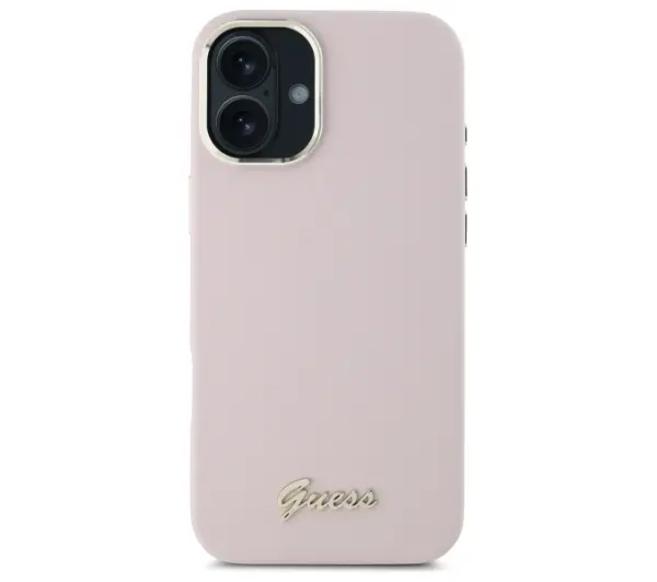 Guess Silicone Script Metal Logo & Frame do iPhone 16 Plus Różowy