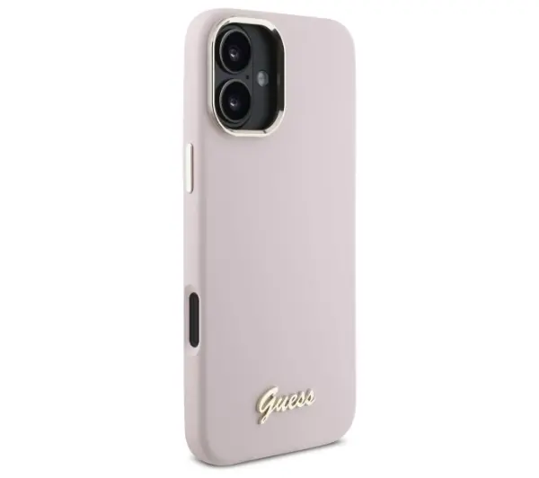 Guess Silicone Script Metal Logo & Frame do iPhone 16 Plus Różowy