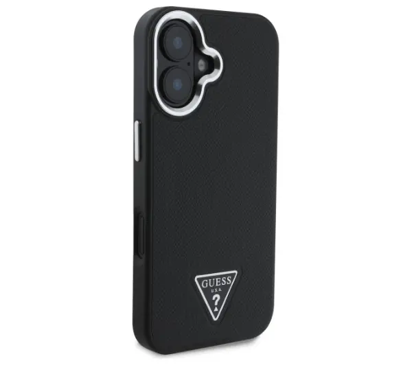 Guess Grained Triangle MagSafe do iPhone 16 Plus Czarny