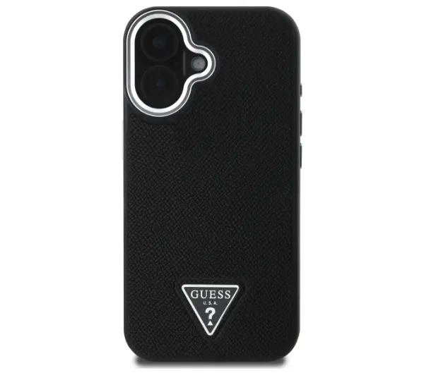 Guess Grained Triangle MagSafe do iPhone 16 Plus Czarny