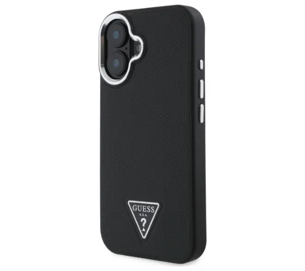 Guess Grained Triangle MagSafe do iPhone 16 Plus Czarny