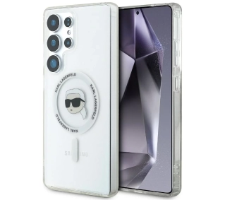 Karl Lagerfeld Button Karl Head Printed Logo MagSafe do Galaxy S25 Ultra Biały