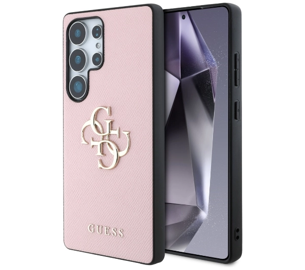 Guess Grained Big 4G Logo Small Classic Logo do Galaxy S25 Ultra Różowy