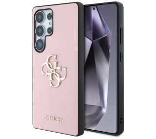 Guess Grained Big 4G Logo Small Classic Logo do Galaxy S25 Ultra Różowy