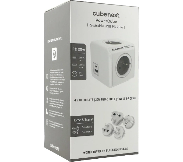 Cubenest PowerCube Rewirable USB A+C PC620 PD 20W Szary