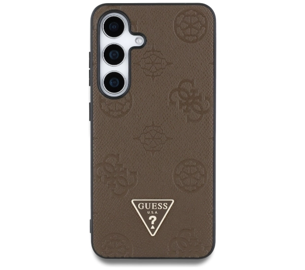 Guess Grained Hot Stamp Peony Pattern Triangle Logo MagSafe do Galaxy S25 Brązowy