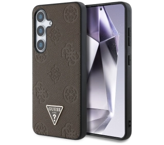 Guess Grained Hot Stamp Peony Pattern Triangle Logo MagSafe do Galaxy S25 Brązowy