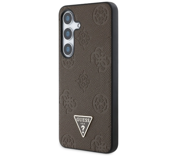 Guess Grained Hot Stamp Peony Pattern Triangle Logo MagSafe do Galaxy S25 Brązowy