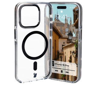 Bizon Marco z MagSafe do iPhone 15 Pro Przezroczyste z czarną ramką