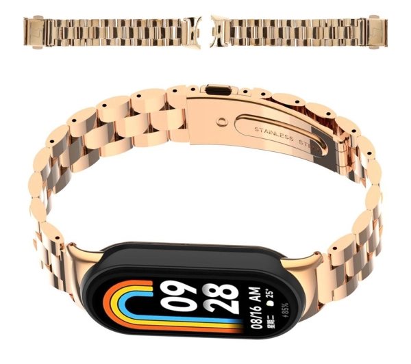 Bizon ze stali nierdzewnej Aura do Xiaomi Smart Band 9 / 9 NFC / 8 Różowo-złoty