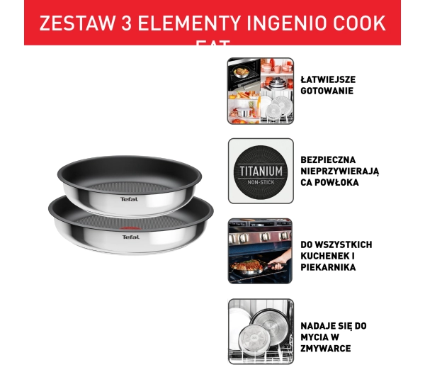 Tefal Cook Eat L8813S75 Indukcja Titanium 22cm, 26cm