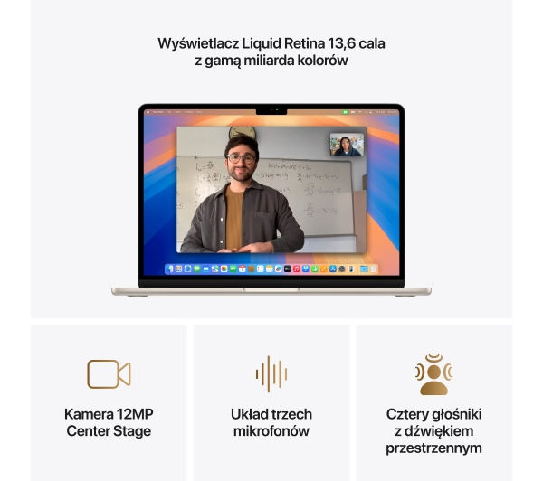 Apple MacBook Air 2025 13,6" M4 16GB RAM 512GB Dysk macOS Księżycowa poświata Funkcje AI - Kup na Raty - RRSO 0%