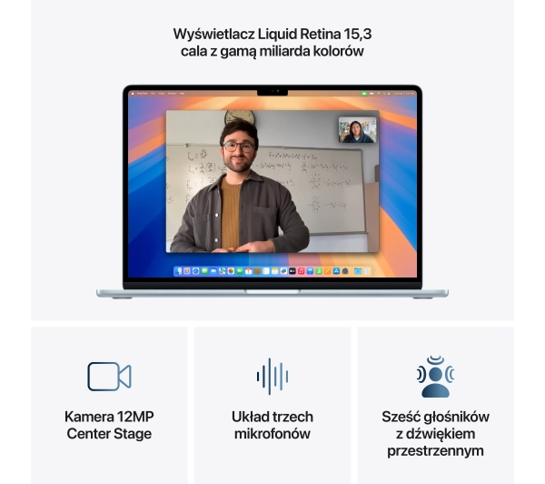 Apple MacBook Air 2025 15,3" M4 16GB RAM 256GB Dysk macOS Błękitny Funkcje AI - Kup na Raty - RRSO 0%