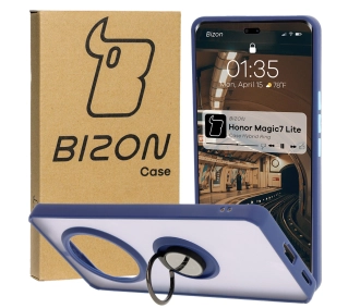 Bizon z uchwytem na palec Hybrid Ring do Honor Magic7 Lite Przydymione z granatową ramką