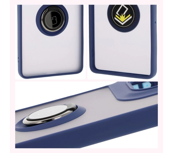 Bizon z uchwytem na palec Hybrid Ring do Motorola Moto G75 5G Przydymione z granatową ramką