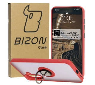 Bizon z uchwytem na palec Hybrid Ring do Galaxy A36 5G / A56 5G Przydymione z czerwoną ramką