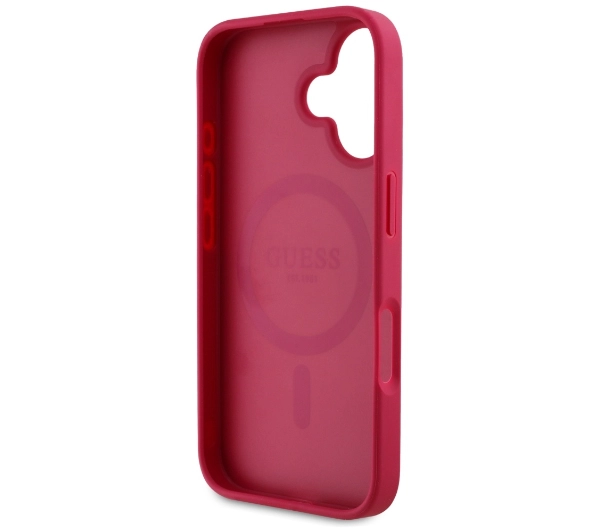 Guess Grained Printed Flower Pattern MagSafe do iPhone 16 Fuksja