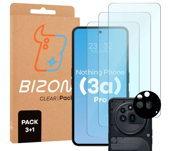 Bizon 3x Szkło hartowane + szybka na aparat Clear 2 Pack do Nothing Phone 3a Pro