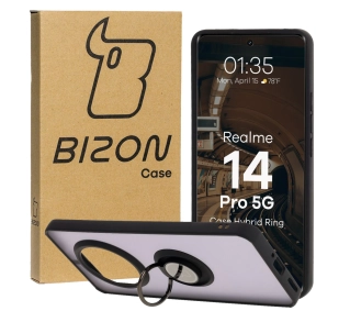 Bizon z uchwytem na palec Hybrid Ring do Realme 14 Pro 5G przydymione z Czarną ramką