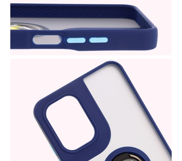 Bizon z uchwytem na palec Hybrid Ring do Motorola Moto G05/E15 przydymione z Granatową ramką