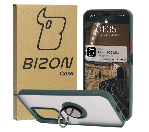 Bizon z uchwytem na palec Hybrid Ring do Honor 200 Lite przydymione z Ciemnozieloną ramką