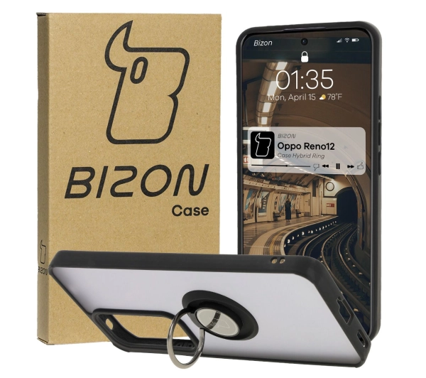 Bizon z uchwytem na palec Hybrid Ring do Oppo Reno 12 przydymione z Czarną ramką