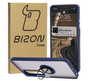 Bizon z uchwytem na palec Hybrid Ring do Oppo A60 4G przydymione z Granatową ramką