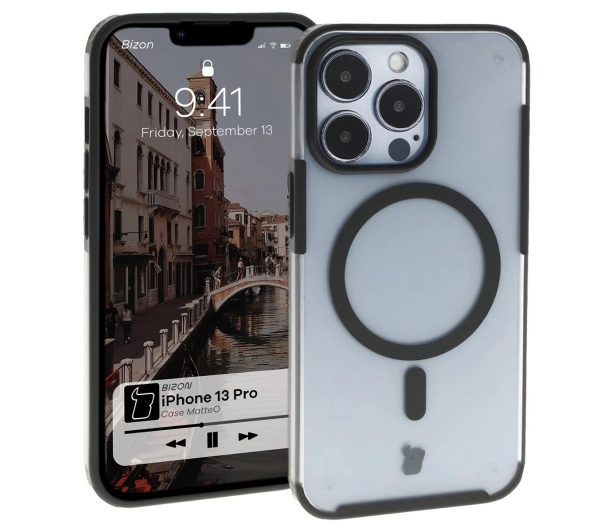Bizon MatteO z MagSafe do iPhone 13 Pro Półprzezroczysty z Czarną ramką